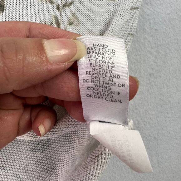 J Jill Blouse Womens L Ivory Pink Floral Linen Blend 3/4 Sleeve Loose Open Knit - Picture 8 of 8